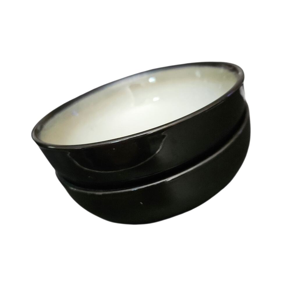 Sango Nova Black 4932 Set of 2 Soup Cereal Bowls Black Cream Stoneware